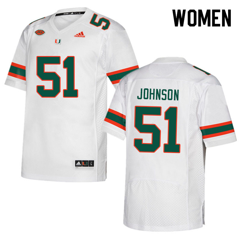 Women #51 Tyler Johnson Miami Hurricanes College Football Jerseys Sale-White - Click Image to Close